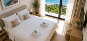 Fotografija uređenog apartmana snimljena odozgo ili pod uglom